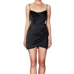 Nookie Dream Draped Mini Satin Dress Black Size Large NWT